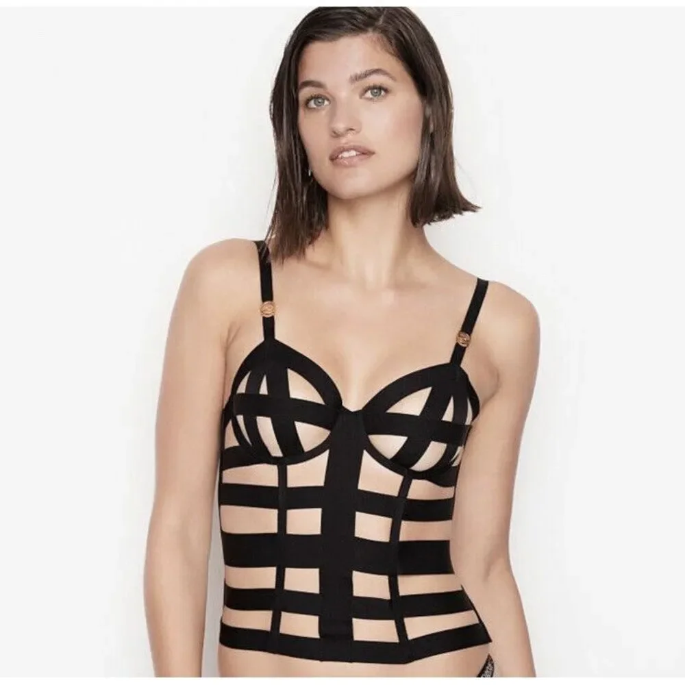 Victoria's Secret Very Sexy Bondage Corset Strappy Banded Black‎ Sz XS